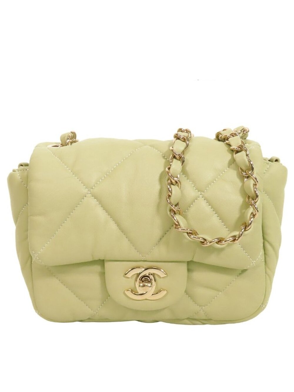 Chanel Chain Light Green Leather Quilted Mini Shoulder Bag